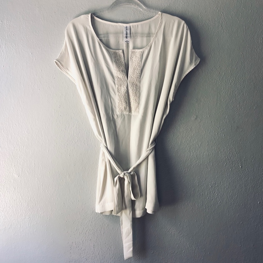 SOLD Pure Energy, Cream Top with Tan Embroidery